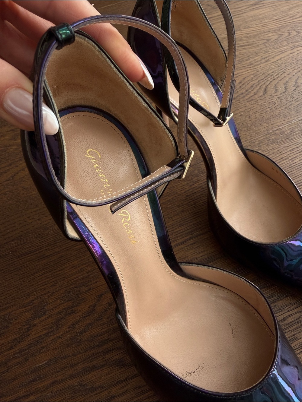 Gianvito Rossi Iridescent Black Pointed Ankle-Strap Stilettos Size 37 in Box - Picture 3 of 9